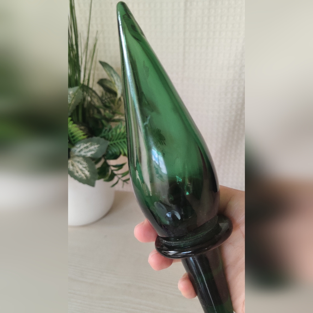 Vintage, Mid Century 1960's Green Hand Blown Glass Flame Stopper for Decanter - Picture 2 of 5
